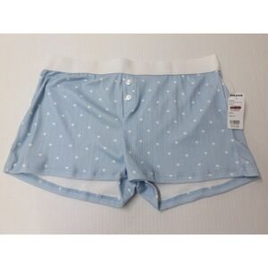 Tillys Pajama Shorts Blue White Hearts Ribbed Lounge Sleepwear Size M / #26113